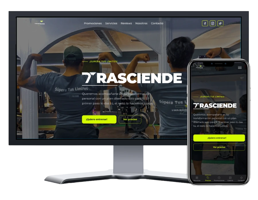 Trasciende Gym — sitio web desarrollado por Nicrosil